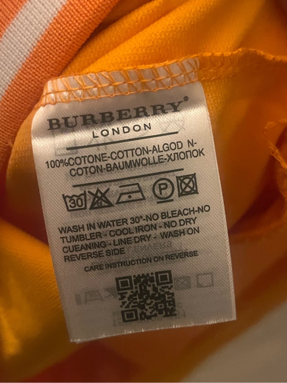 Burberry Orange and White Striped Collar Cotton Sweater - Picture 2 of 3